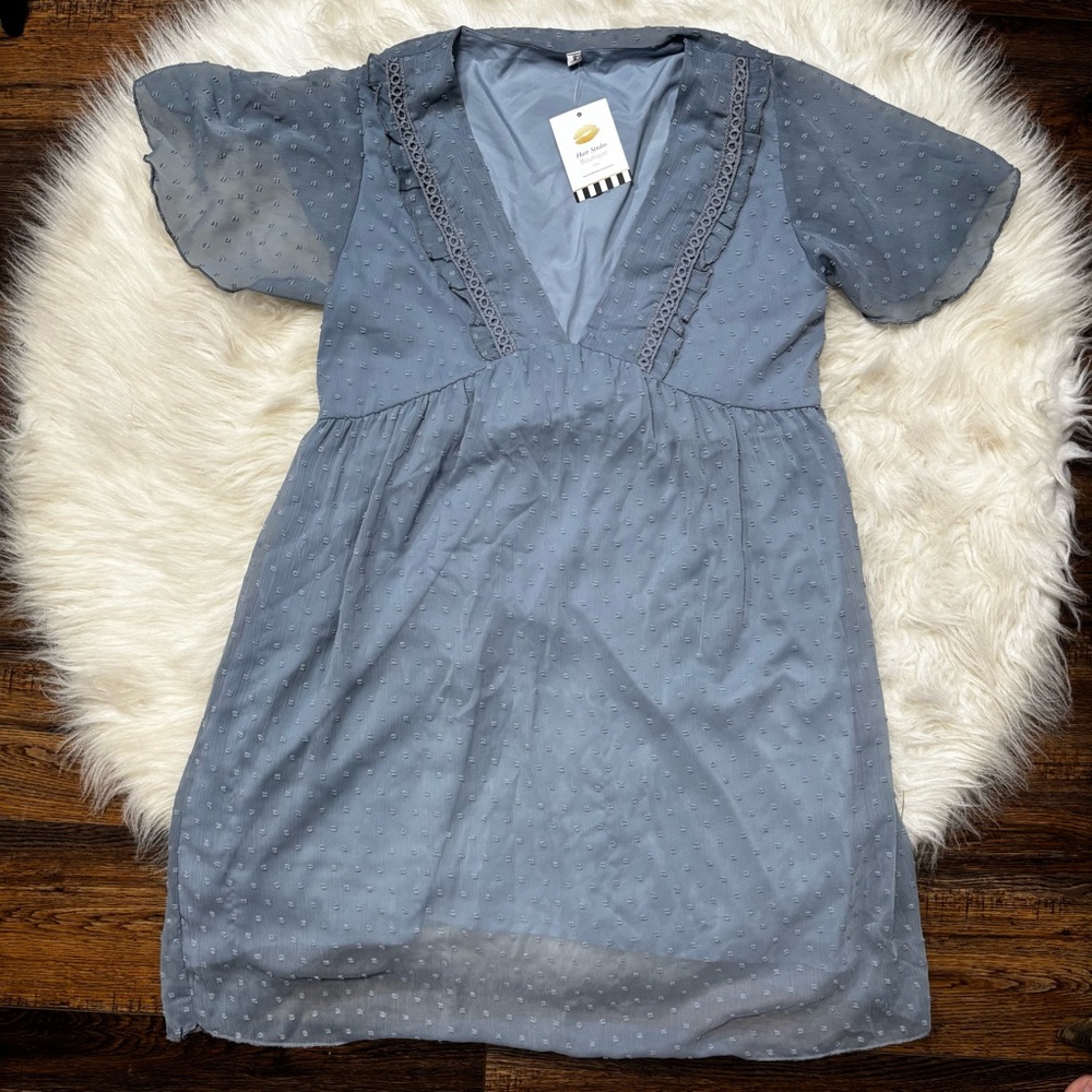 NEW Boutique Blue Textured Shoer Sleeve Dress size Small